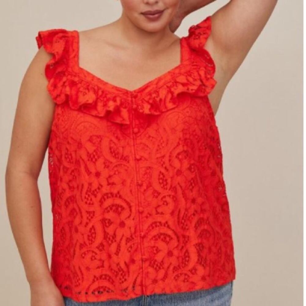 Torrid ORANGE COTTON LACE RUFFLE CAMI - Picture 5 of 9